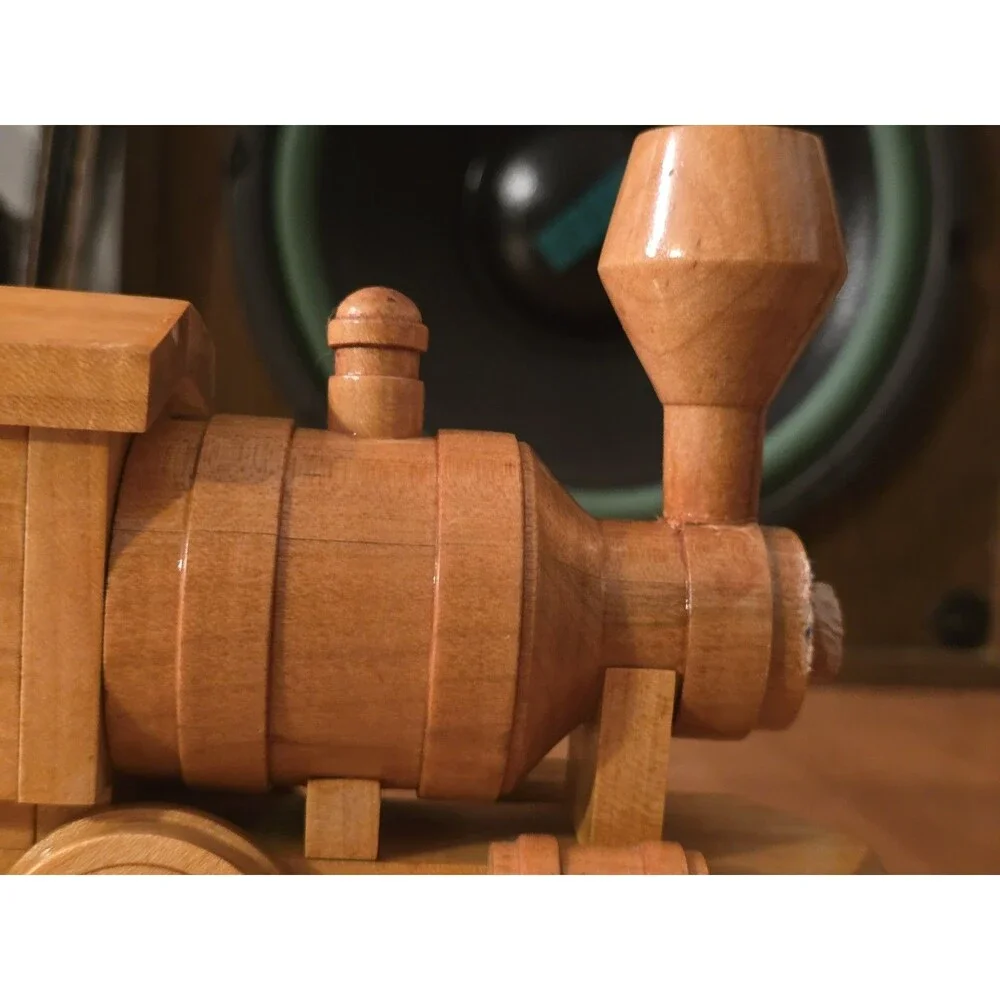 Vintage Handcrafted Wooden Train Steam Locomotive No. 2 & Tender Car - Artist...
